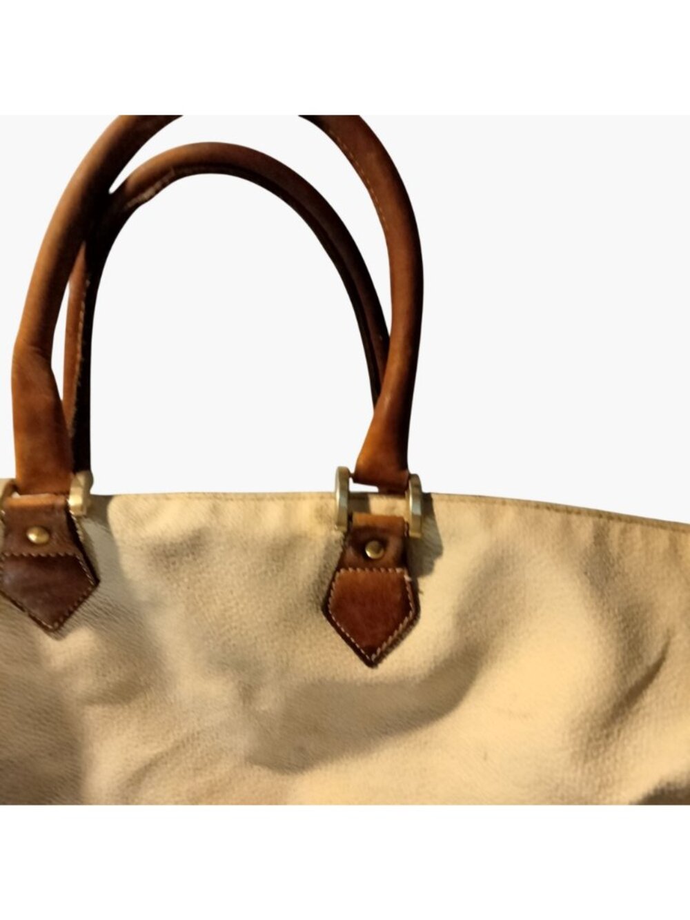 Fedra Milano Beige Leather Tote Bag Brown Handles Italy 1970s Vintage Shabby Dis - Picture 5 of 16